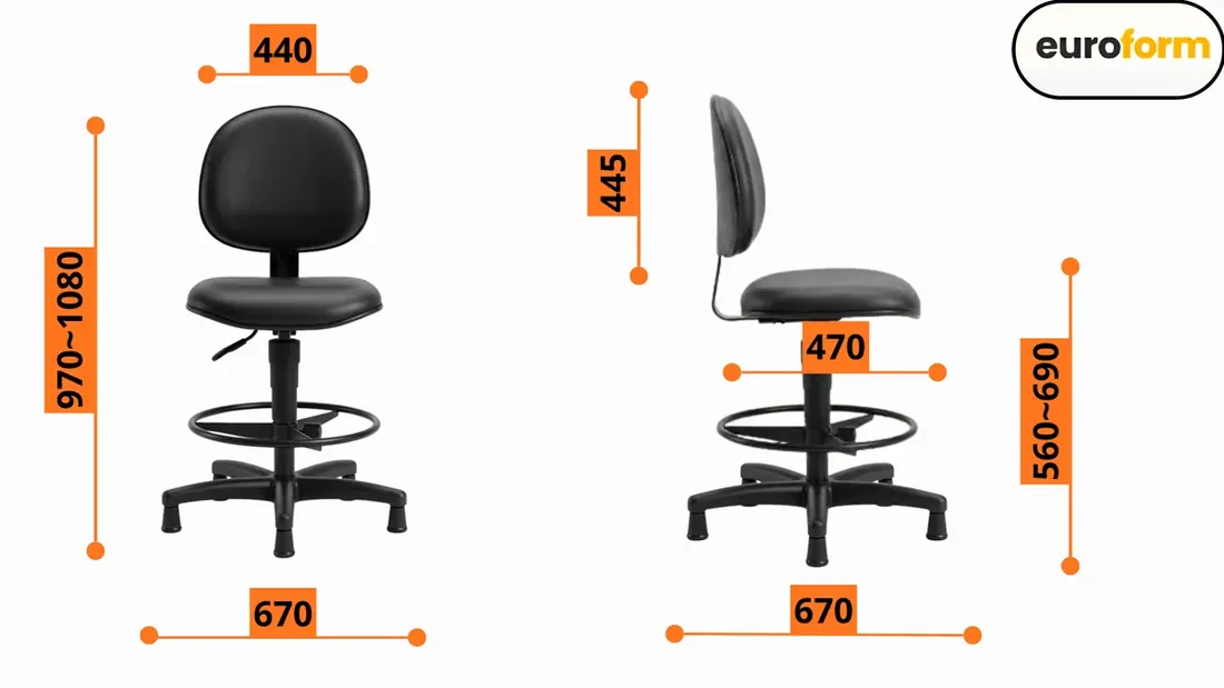 Desenho técnico com as medidas da Cadeira Caixa Comfort