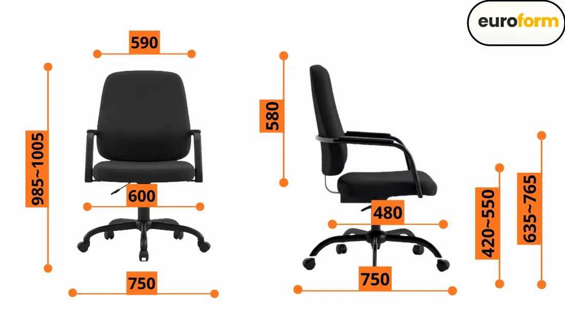 Desenho técnico com as medidas da Cadeira Lisboa Diretor (Plus Size)