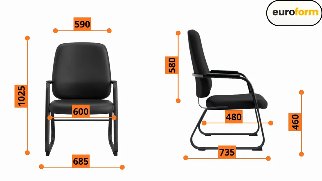 Desenho técnico com as medidas da Cadeira Lisboa Fixa (Plus Size)