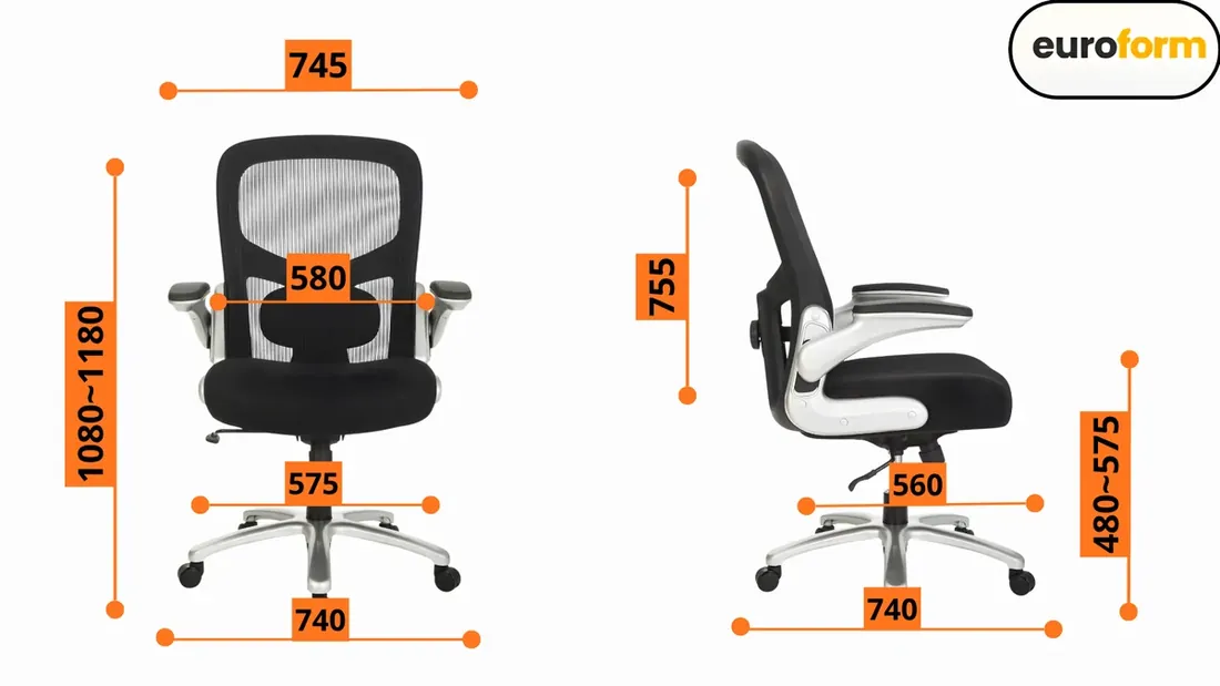 Desenho técnico com as medidas da Cadeira One Diretor (Plus Size)