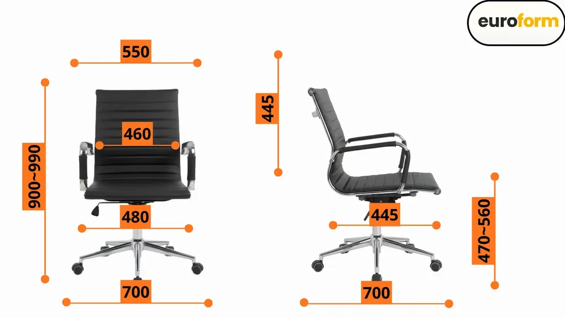 Desenho técnico com as medidas da Cadeira Slim Diretor