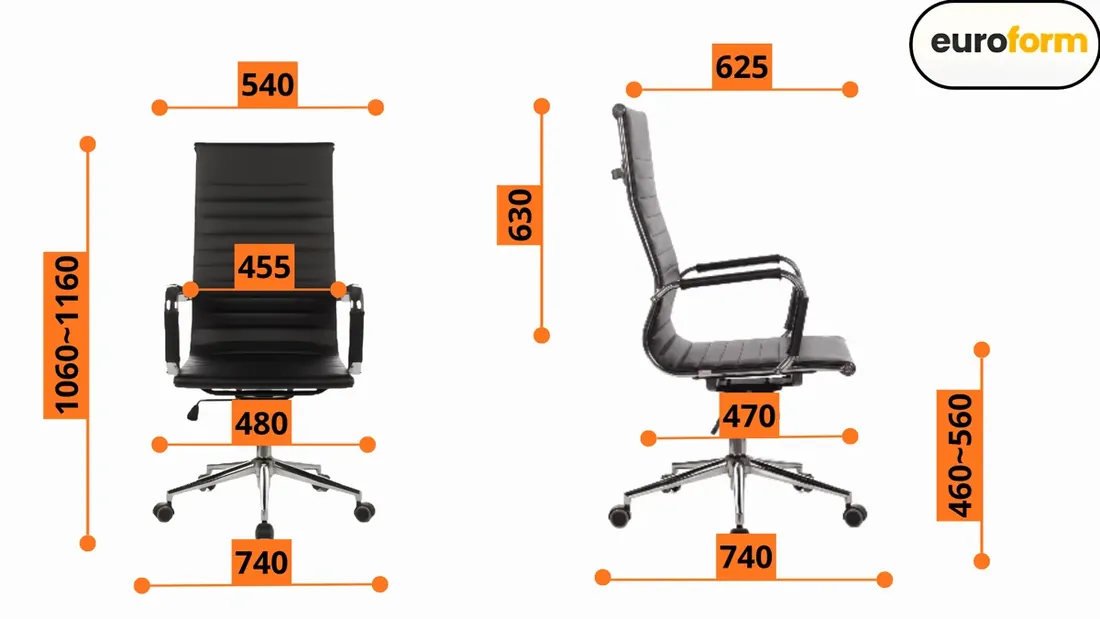 Desenho técnico com as medidas da Cadeira Slim Presidente